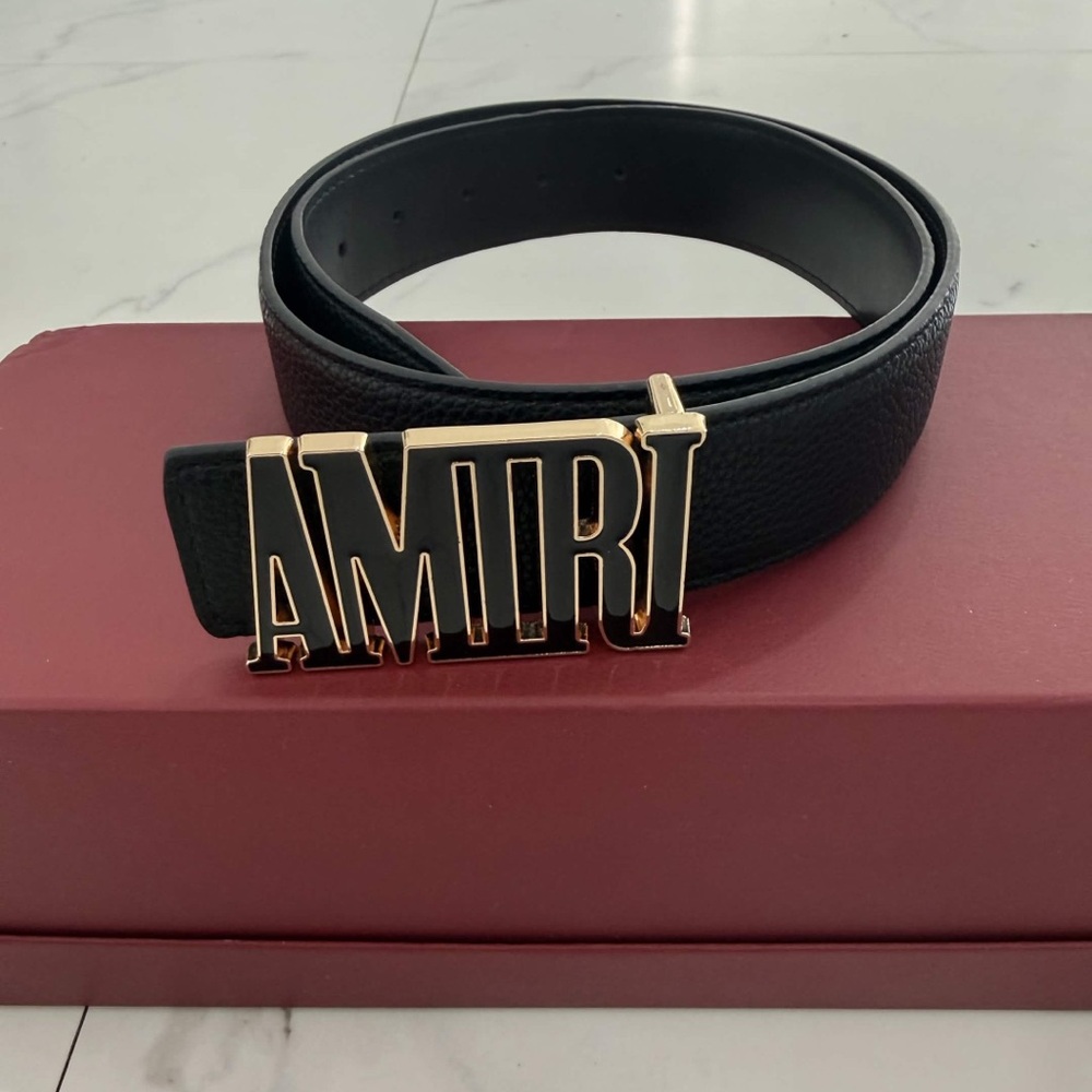Amiri MA Logo Gold Belt Vegan Leather Size 32